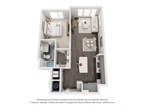 Floor plan for 1 bed, 1 bath, 790 sqft